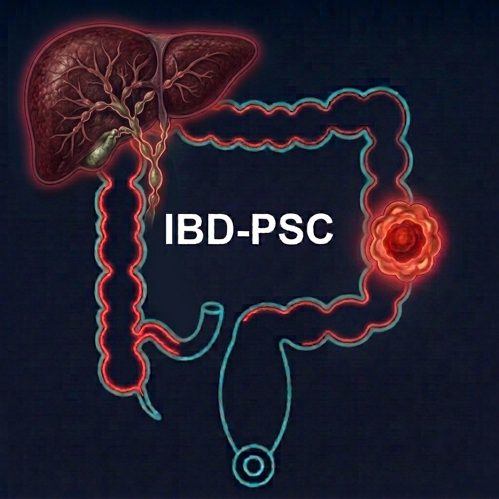 IBD-PSC colon — right-sided colitis with rectal sparing, backwash ileitis, colorectal-cancer risk, and PSC bile-duct disease